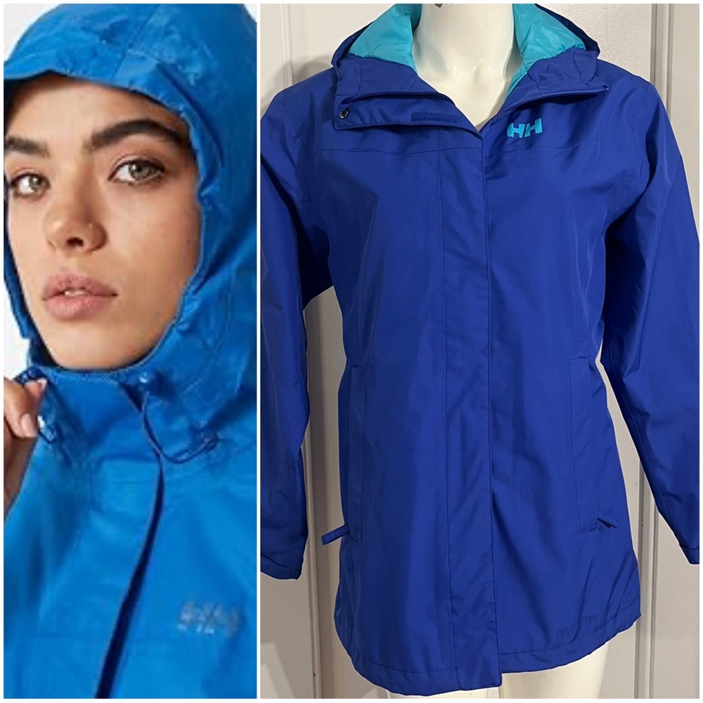 Helly Hansen Long Fit Vibrant Blue Lined Waterproof Jacket Size Medium